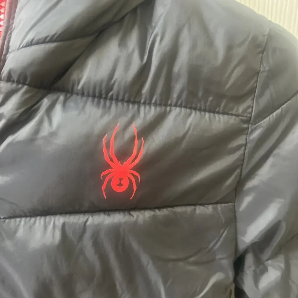 Spyder Puffer zip Jacket Boys xs 5/6 Black Red Kids Children's Ski winter Coat